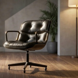 Charles Pollock Executive Black Leather Armchair, 1984, Knoll, 1984